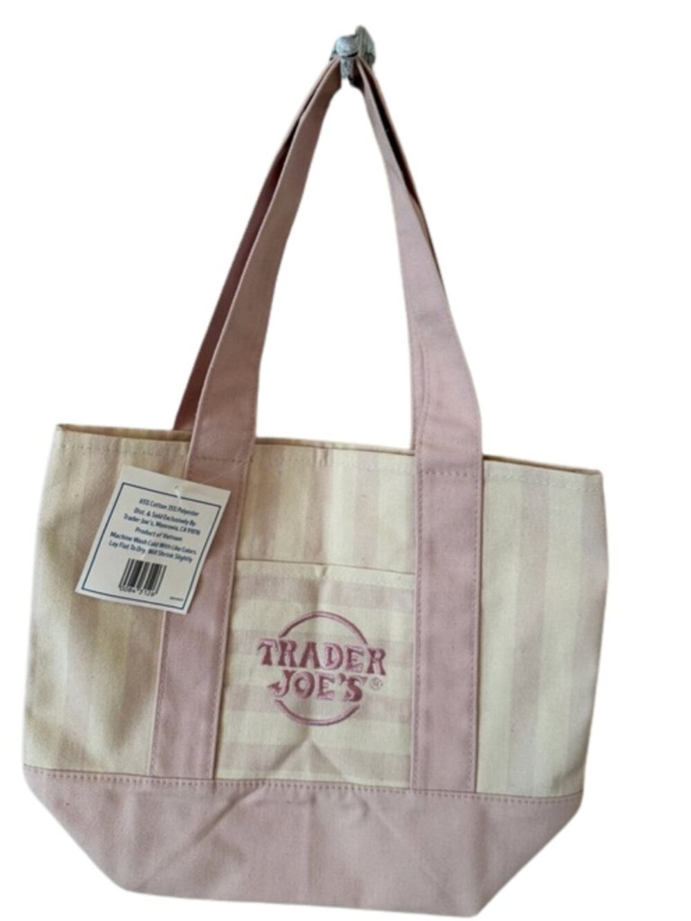 🛍️✨ NWT Mini Trader Joe's Canvas Tote Bag – Pink & Beige Stripes 🔥 NEW RELEASE